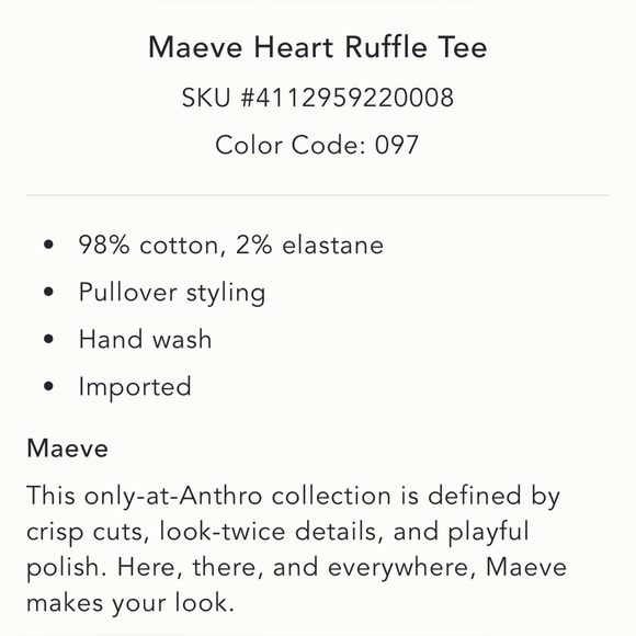 Maeve Heart Ruffle Tee NWT - Picture 4 of 4